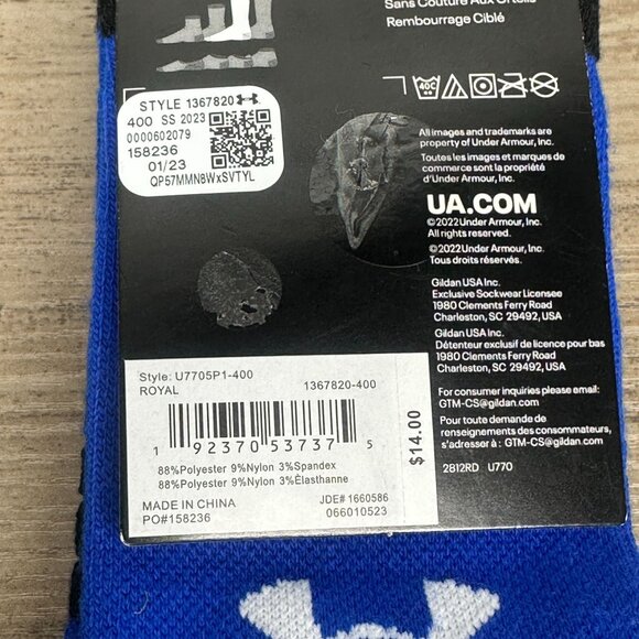 NWT UnderArmour UA Team Unisex Cushioned Crew Socks Size M/L (Royal Blue) - Picture 12 of 12